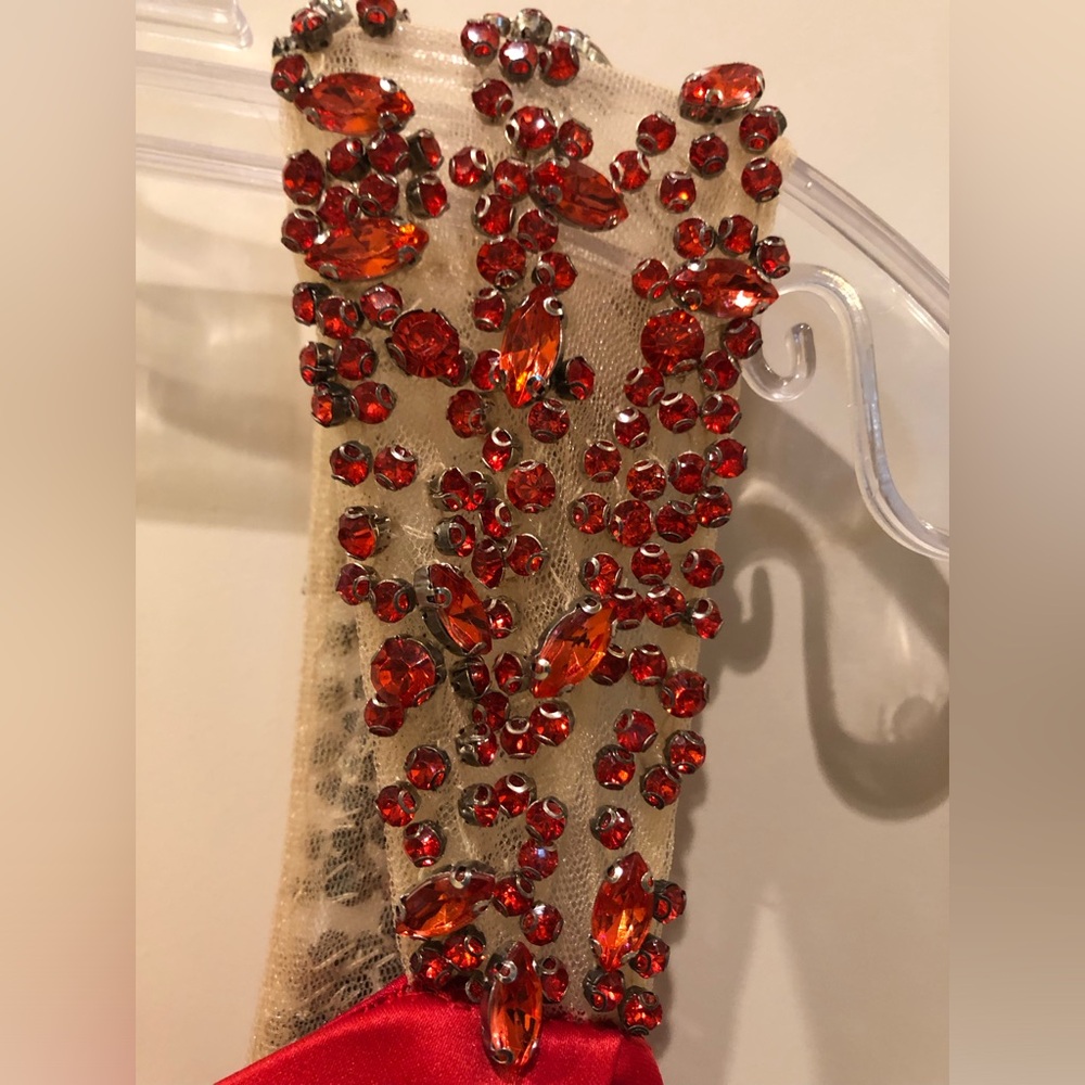 Red Long Dress BICICI & COTY Maxi A-line, beaded back/straps, wed, size S 4-6 - Picture 3 of 11